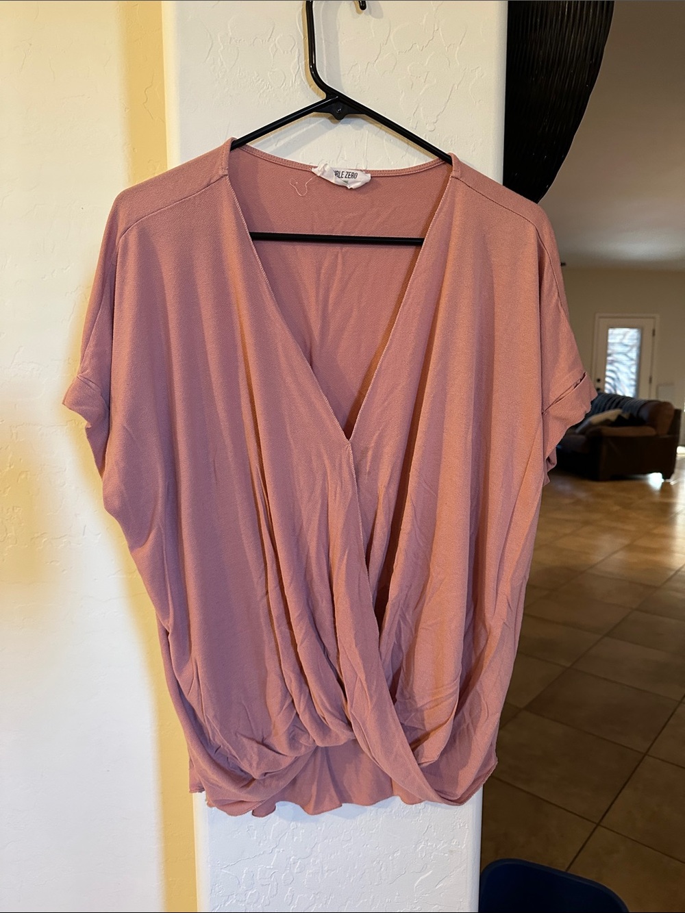 Double Zero Mauve Draped Surplice Short Sleeve Blouse buckle